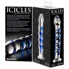   Pipedream Icicles No. 5 - sklenené špirálovité dildo (priesvitné-modré)