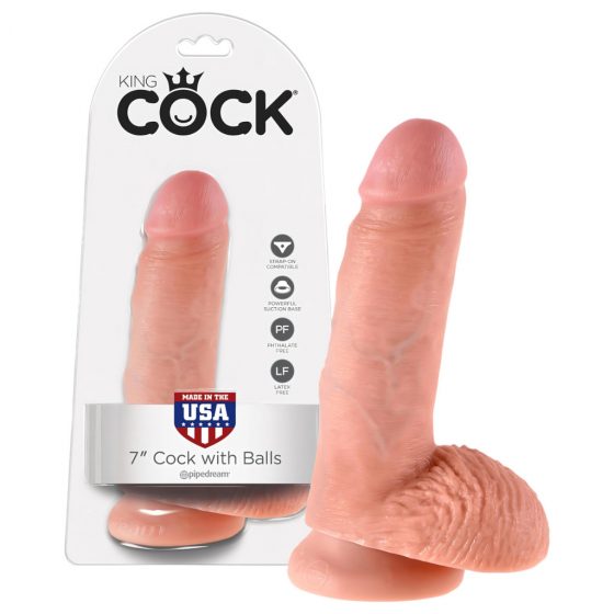 King Cock dildo so semenníkmi (18 cm) - prírodná farba