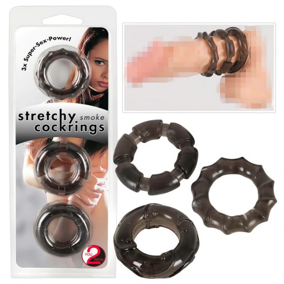 You2Toys Stretchy Cockrings - krúžky na penis 3 dielná sada (dymová farba)