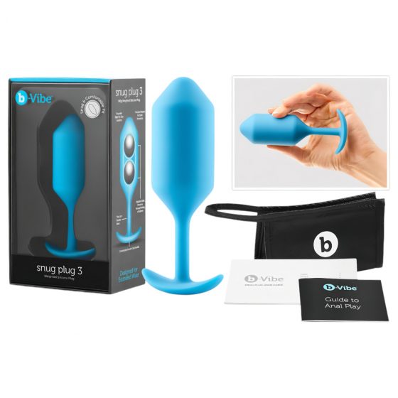 b-vibe Snug Plug 3 - dvojité guľôčkové análne dildo (180g) - modré