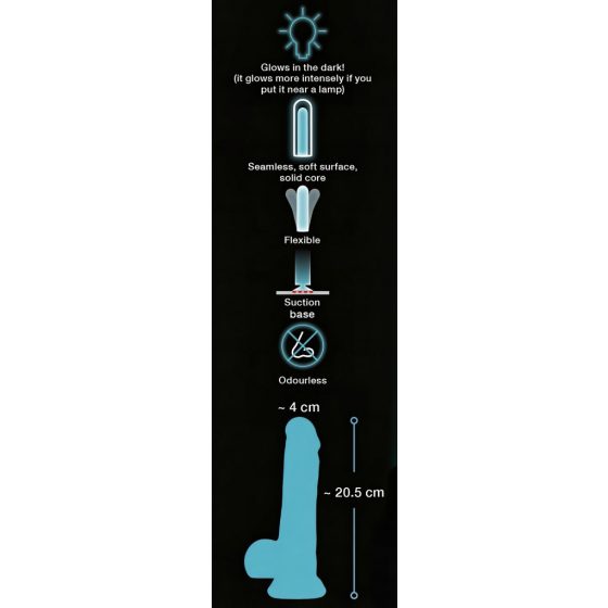 You2Toys - Glow in the Dark - svietiace dildo so semenníkmi a prísavkou