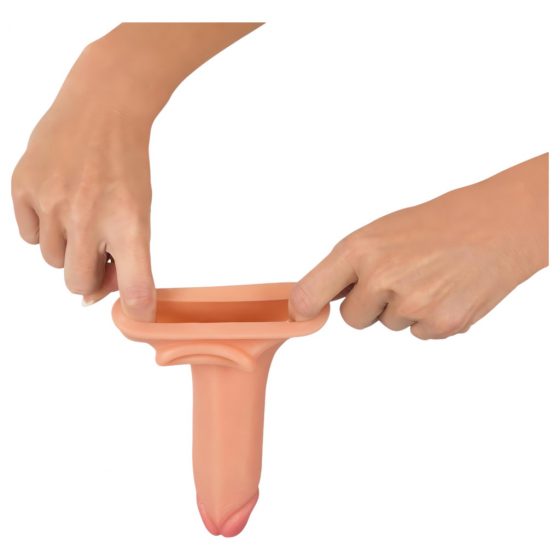 Realistixxx - predlžujúci návlek na penis s krúžkom na semenníky - 19cm (telová farba)