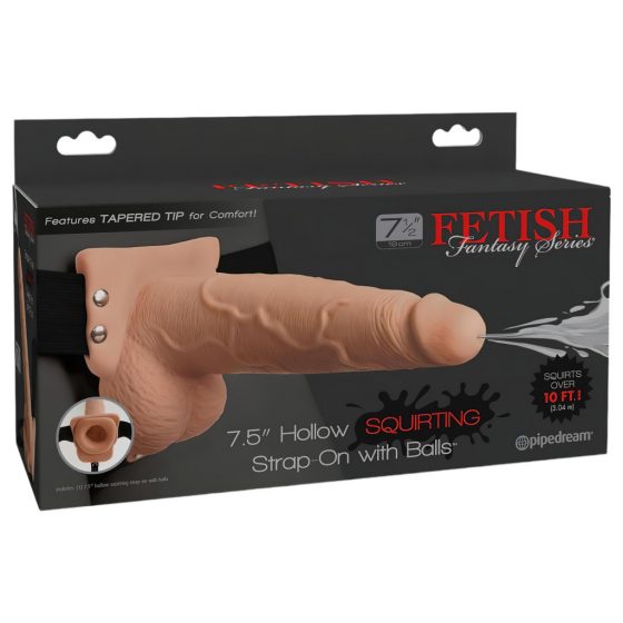 Fetish Strap-On 7,5 - strap-on, duté, striekajúce dildo (prírodné)