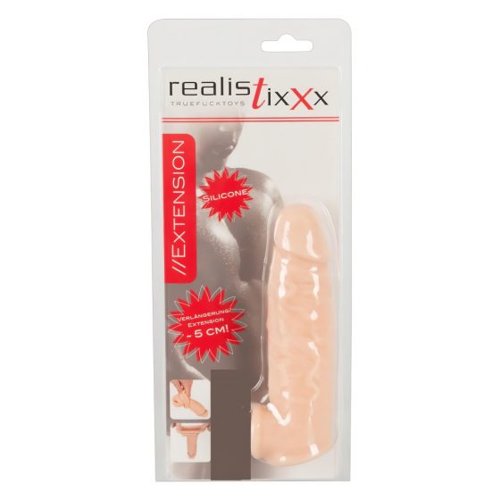 Realistixxx - návlek na penis s krúžkom na semenníky - 16cm (telová farba)