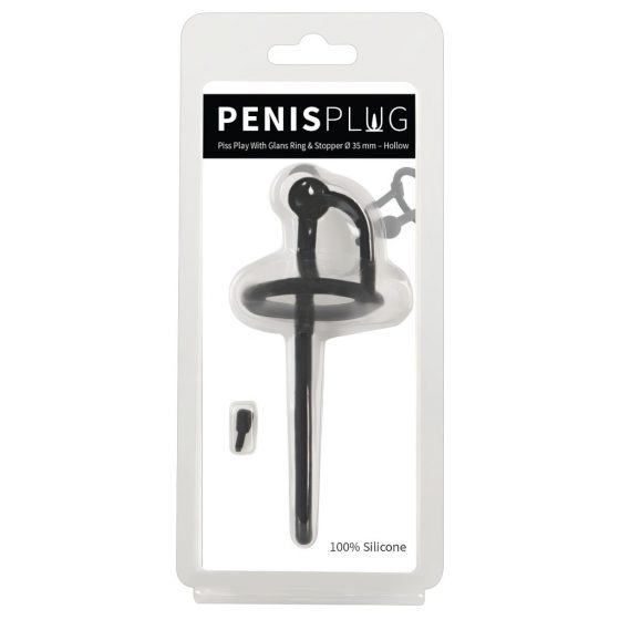 Penisplug Dilator - silikónový uretrálny dilatátor so žaluďovým krúžkom (0,6mm) - čierny