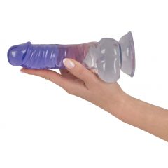   Crystal Clear - dildo so semenníkom a prísavkou - 19,5 cm (priesvitné-fialové)