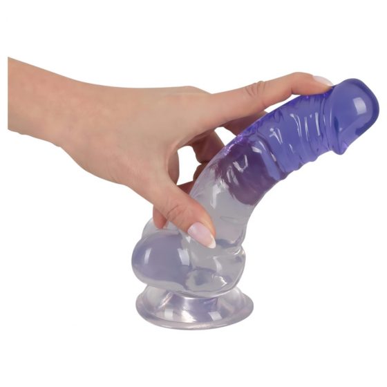 Crystal Clear - dildo so semenníkom a prísavkou - 19,5 cm (priesvitné-fialové)