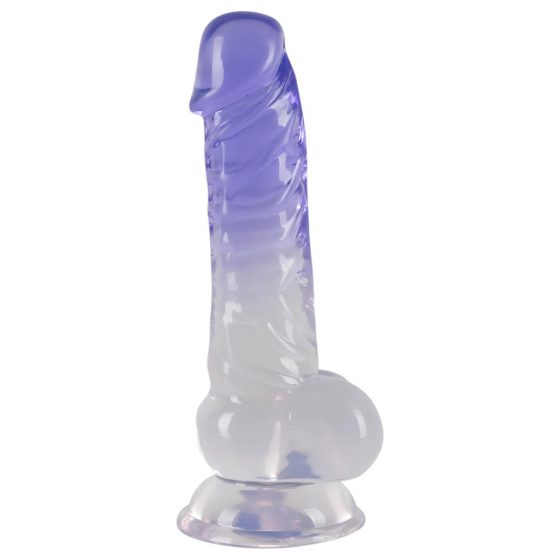 Crystal Clear - dildo so semenníkom a prísavkou - 19,5 cm (priesvitné-fialové)