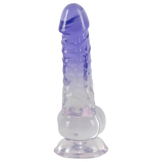 Crystal Clear - dildo so semenníkom a prísavkou - 19,5 cm (priesvitné-fialové)