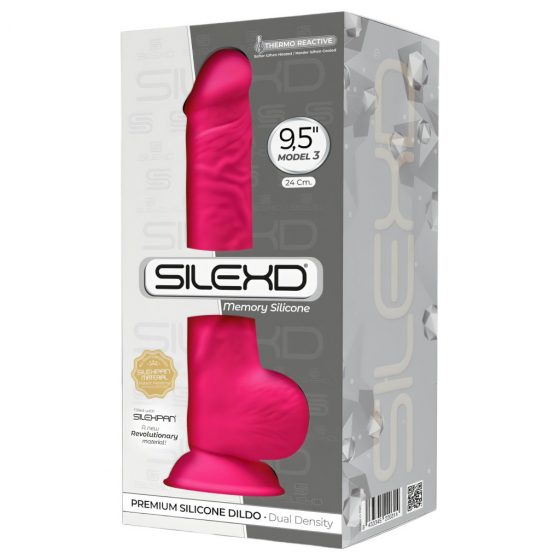 Silexd 9,5 - tvarovateľné dildo so semenníkmi a prísavkou - 24cm (ružové)