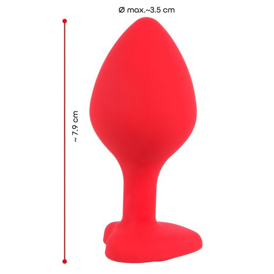 You2Toys Plug Medium - análne dildo s čiernym kamienkom v tvare srdca (červené) - stredné