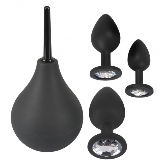 Čierny zamat - análny dildo set (4-dielny) - čierna