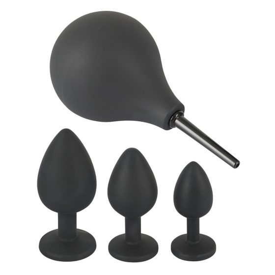 Čierny zamat - análny dildo set (4-dielny) - čierna