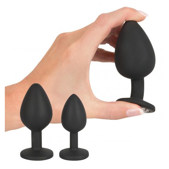 Čierny zamat - análny dildo set (4-dielny) - čierna