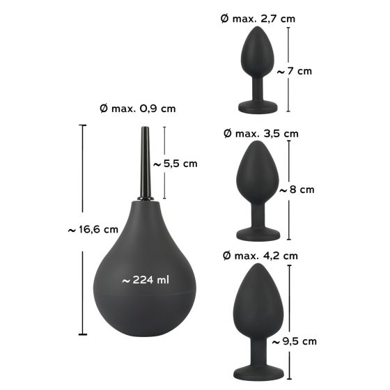 Čierny zamat - análny dildo set (4-dielny) - čierna