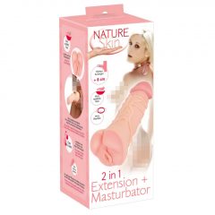   Nature Skin 2in1 Extension + Masturbator Vagina - návlek na penis a masturbátor (telová farba)