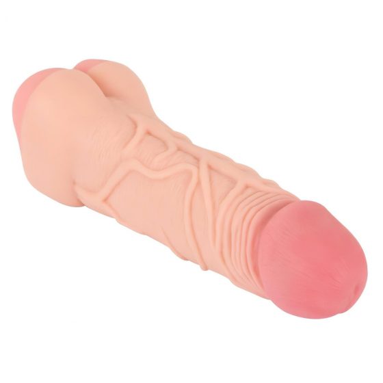 Nature Skin 2in1 Extension + Masturbator Vagina - návlek na penis a masturbátor (telová farba)