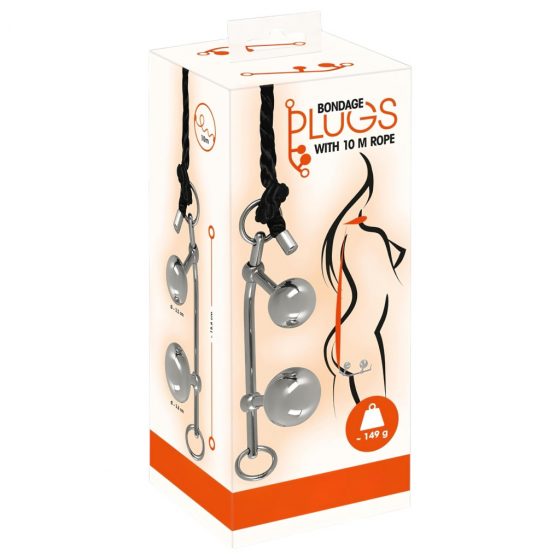 You2Toys Bondage Plugs - kovové expandujúce guličky (149g) - strieborné