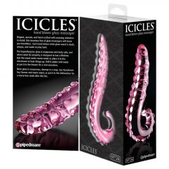   Icicles No. 24 - sklenené dildo s rebrovaným jazykom (ružové)