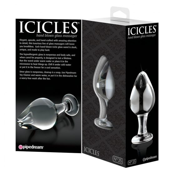 Icicles No. 25 - kužeľovitý, sklenený análny dildo (priehľadný)