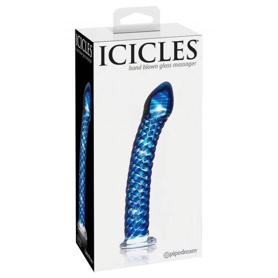 Icicles No. 29 - špirálové sklenené dildo s penisom (modré)