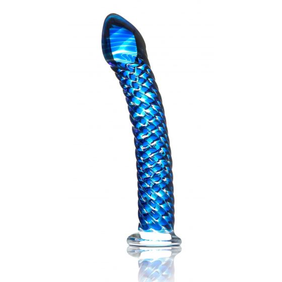 Icicles No. 29 - špirálové sklenené dildo s penisom (modré)