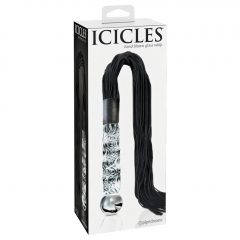   Icicles No. 38 - sklenené dildo s koženým bičíkom (priehľadné-čierne)