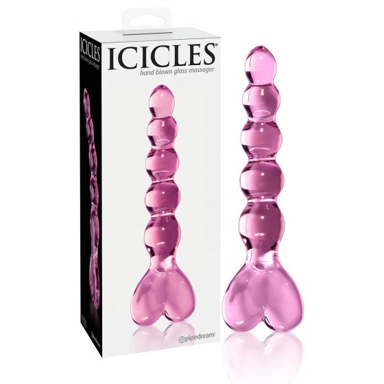 Icicles No. 43 - perličkový, srdiečkový sklenený dildo (ružový)