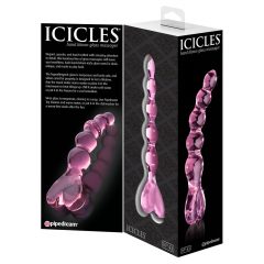   Icicles No. 43 - perličkový, srdiečkový sklenený dildo (ružový)