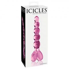   Icicles No. 43 - perličkový, srdiečkový sklenený dildo (ružový)