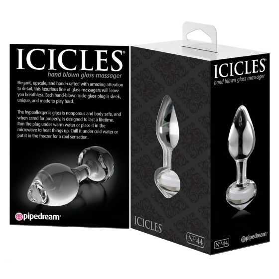 Icicles No. 44 - kužeľovitý, sklenený análny dildo (priehľadný)