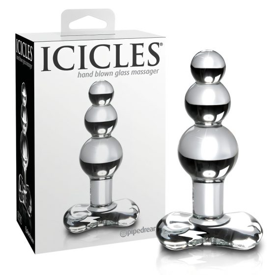 Icicles No. 47 - trojitý perlami, sklenené análne dildo (priehľadné)