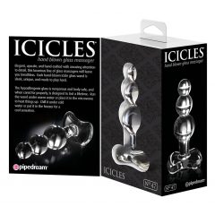   Icicles No. 47 - trojitý sklenený análny plug s perličkami (priehľadný)