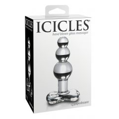   Icicles No. 47 - trojitý sklenený análny plug s perličkami (priehľadný)