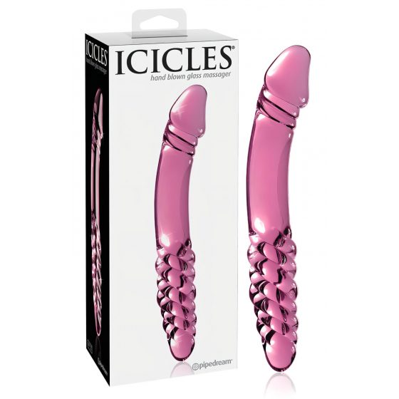 Icicles No. 57 - obojstranné sklenené dildo v tvare penisu (ružové)