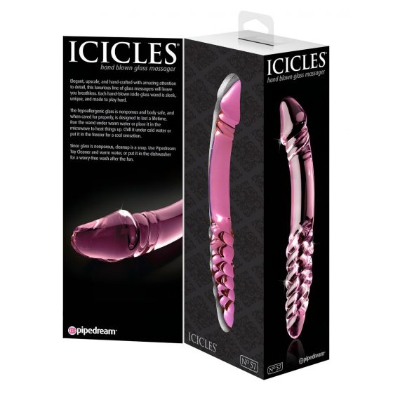 Icicles No. 57 - obojstranné sklenené dildo v tvare penisu (ružové)