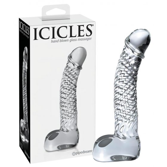 Icicles No. 61 - sklenené dildo so semenníkmi a penisom (priesvitné)