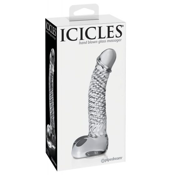 Icicles No. 61 - sklenené dildo so semenníkmi a penisom (priesvitné)