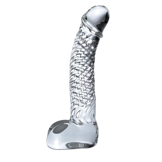 Icicles No. 61 - sklenené dildo so semenníkmi a penisom (priesvitné)