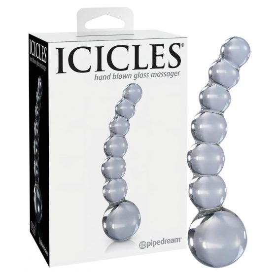 Icicles No. 66 - zahnuté, guľaté, sklenené dildo (priehľadné)