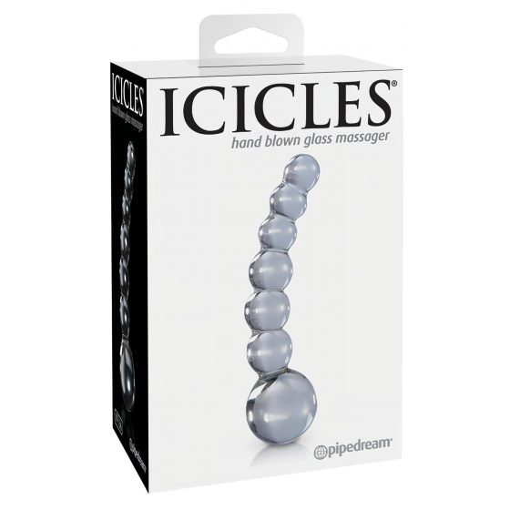 Icicles No. 66 - zahnuté, guľaté, sklenené dildo (priehľadné)