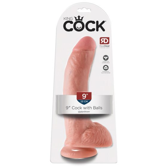 King Cock 9 - veľké upínacie, testikulárne dildo (23 cm) - prírodné