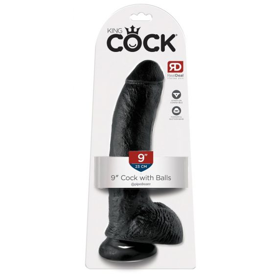 King Cock 9 - veľký prísavkový dildo s semenníkmi (23 cm) - čierny