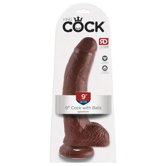 King Cock 9 - veľký prísavkový dildo s semenníkmi (23 cm) - hnedý