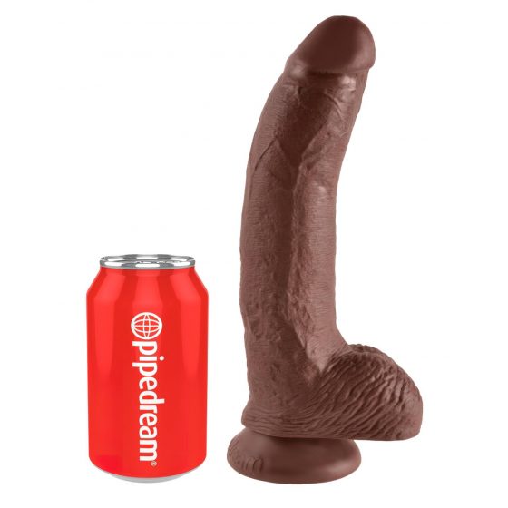 King Cock 9 - veľký prísavkový dildo s semenníkmi (23 cm) - hnedý