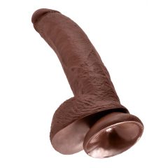   King Cock 9 - veľké upínacie, testikulárne dildo (23 cm) - hnedé