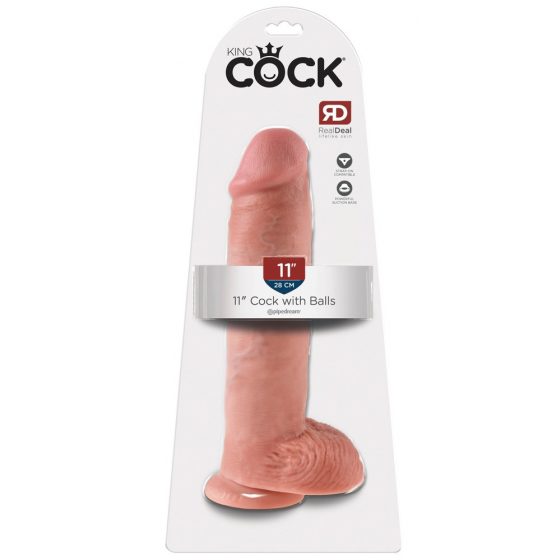 King Cock 11 - veľké upínacie, testikulárne dildo (28 cm) - prírodné