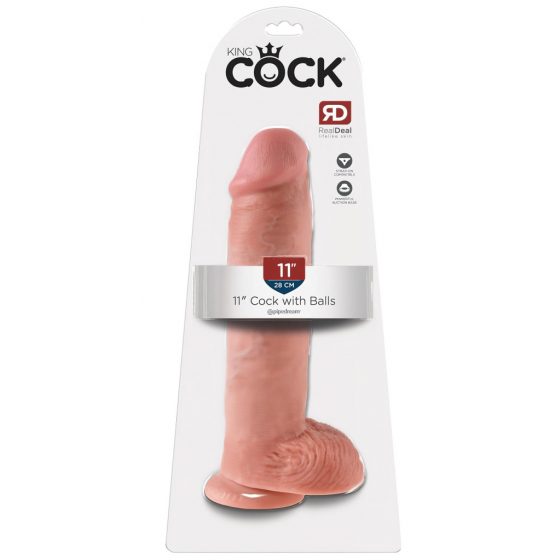 King Cock 11 - prísavkový dildo s semenníkmi (28 cm) - prírodný