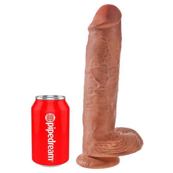 King Cock 11 - veľké upínacie dildo na semenníky (28 cm) - tmavé prírodné