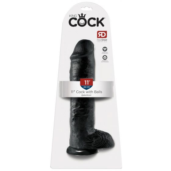 King Cock 11 - veľké upínacie dildo na semenníky (28 cm) - čierne